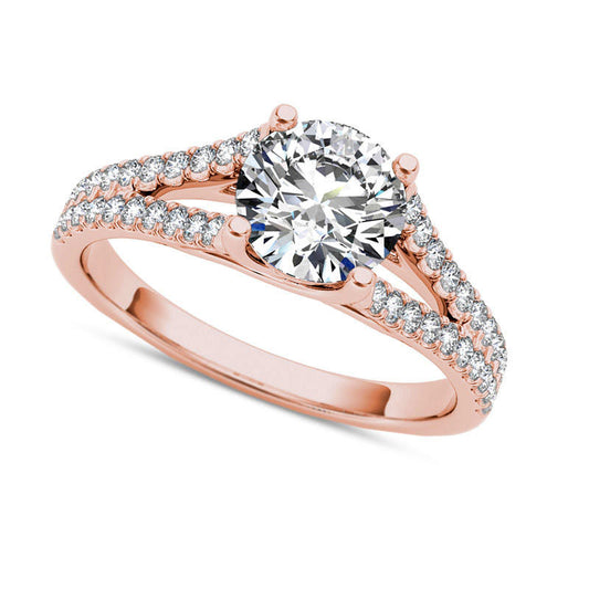 1.20 CT. T.W. Natural Diamond Double Row Split Shank Engagement Ring in Solid 14K Rose Gold
