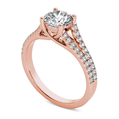 1.20 CT. T.W. Natural Diamond Double Row Split Shank Engagement Ring in Solid 14K Rose Gold