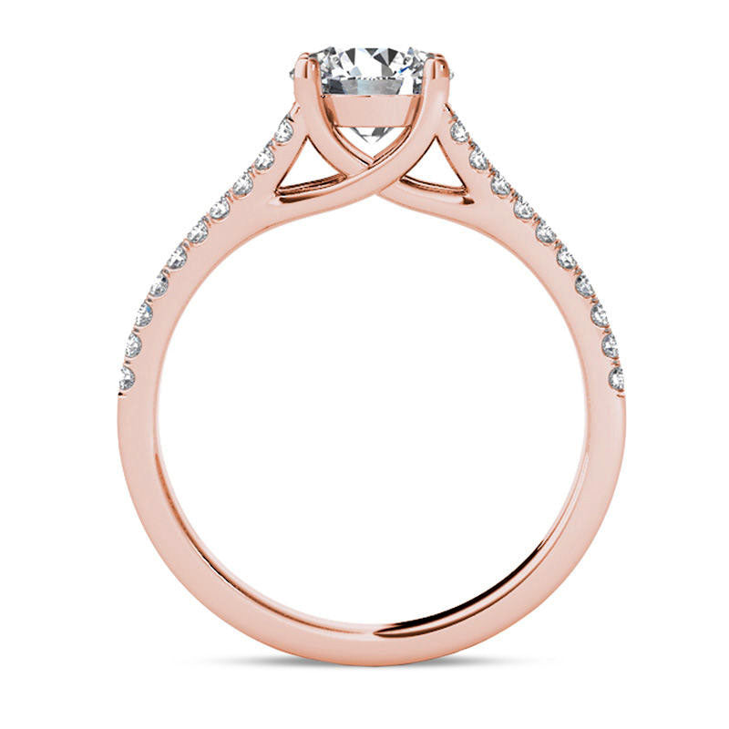 1.20 CT. T.W. Natural Diamond Double Row Split Shank Engagement Ring in Solid 14K Rose Gold