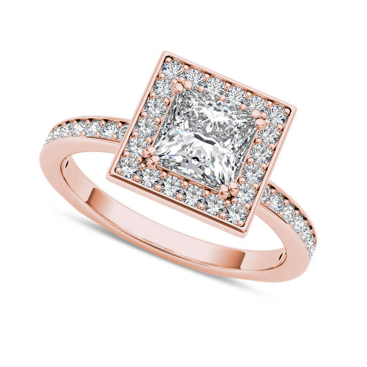 1.20 CT. T.W. Princess-Cut Natural Diamond Frame Engagement Ring in Solid 14K Rose Gold