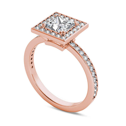 1.20 CT. T.W. Princess-Cut Natural Diamond Frame Engagement Ring in Solid 14K Rose Gold