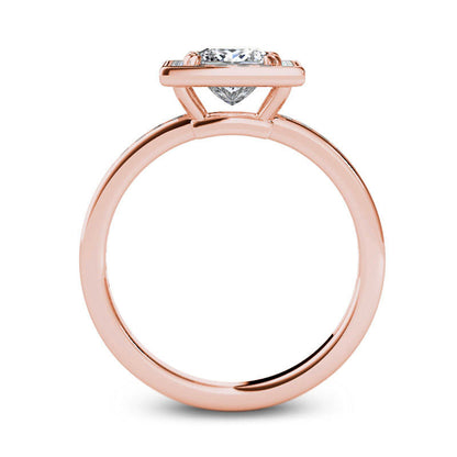 1.20 CT. T.W. Princess-Cut Natural Diamond Frame Engagement Ring in Solid 14K Rose Gold
