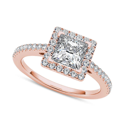 1.20 CT. T.W. Princess-Cut Natural Diamond Frame Engagement Ring in Solid 14K Rose Gold
