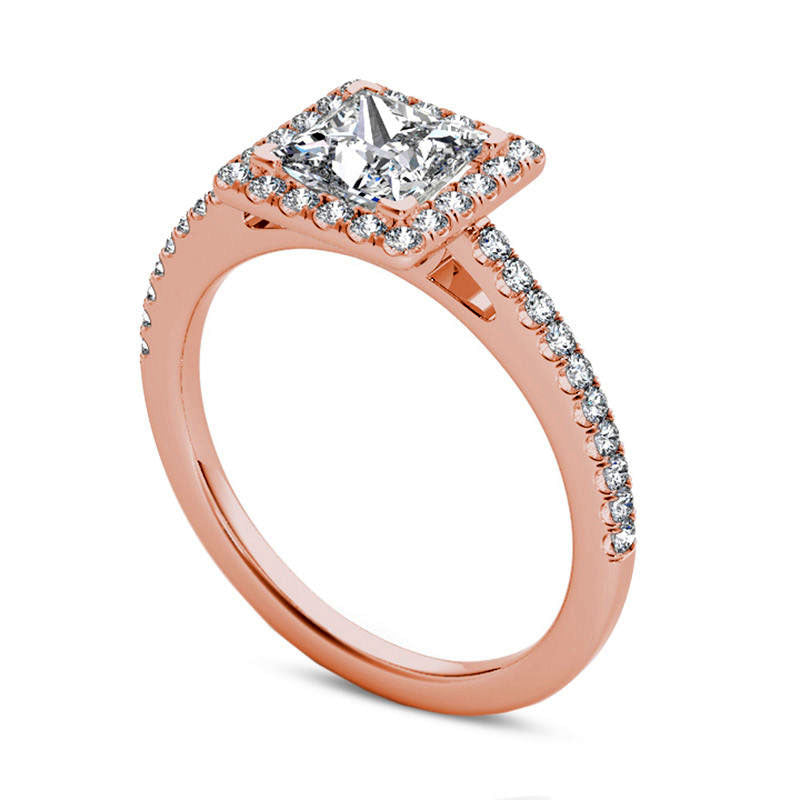 1.20 CT. T.W. Princess-Cut Natural Diamond Frame Engagement Ring in Solid 14K Rose Gold