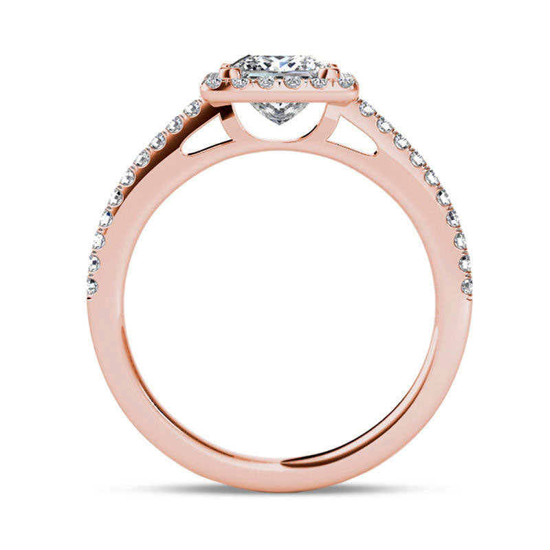 1.20 CT. T.W. Princess-Cut Natural Diamond Frame Engagement Ring in Solid 14K Rose Gold