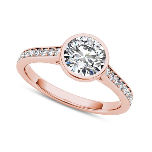 1.20 CT. T.W. Natural Diamond Bezel-Set Engagement Ring in Solid 14K Rose Gold