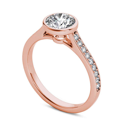 1.20 CT. T.W. Natural Diamond Bezel-Set Engagement Ring in Solid 14K Rose Gold