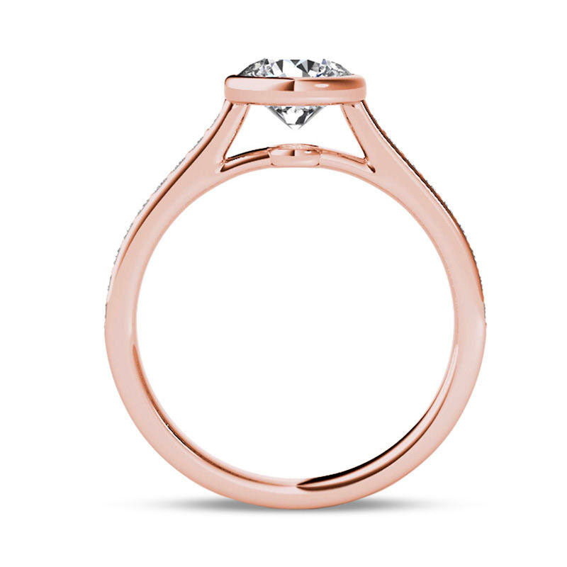 1.20 CT. T.W. Natural Diamond Bezel-Set Engagement Ring in Solid 14K Rose Gold