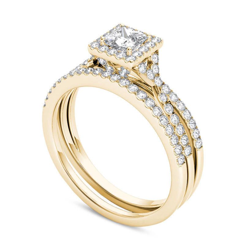1.0 CT. T.W. Princess-Cut Natural Diamond Frame Twist Bridal Engagement Ring Set in Solid 14K Gold