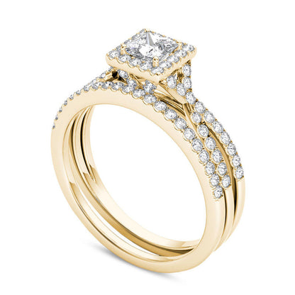 1.0 CT. T.W. Princess-Cut Natural Diamond Frame Twist Bridal Engagement Ring Set in Solid 14K Gold