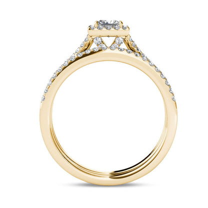 1.0 CT. T.W. Princess-Cut Natural Diamond Frame Twist Bridal Engagement Ring Set in Solid 14K Gold