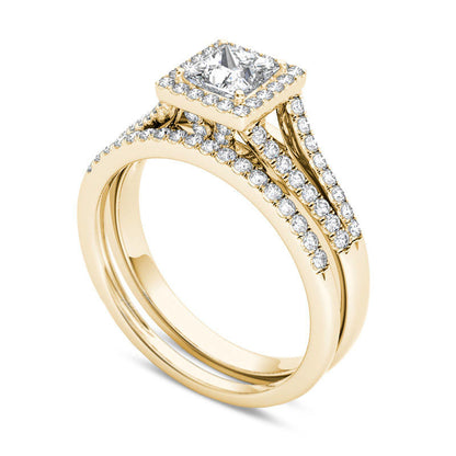 1.0 CT. T.W. Princess-Cut Natural Diamond Frame Split Shank Bridal Engagement Ring Set in Solid 14K Gold