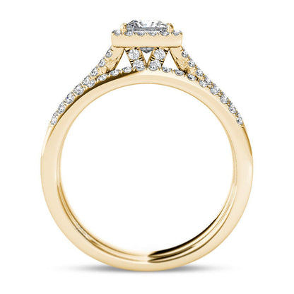 1.0 CT. T.W. Princess-Cut Natural Diamond Frame Split Shank Bridal Engagement Ring Set in Solid 14K Gold