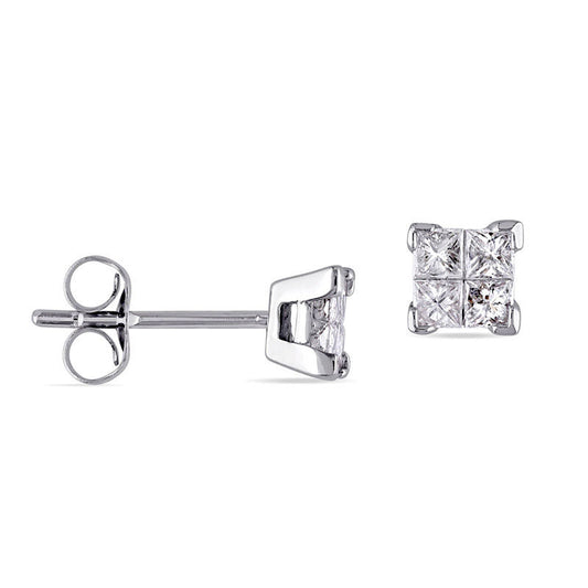 0.5 CT. T.W. Quad Princess-Cut Diamond Stud Earrings in 10K White Gold