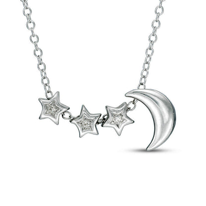 Natural Diamond Accent Moon and Stars Necklace in Sterling Silver