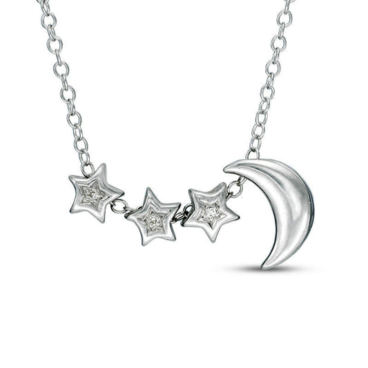 Natural Diamond Accent Moon and Stars Necklace in Sterling Silver