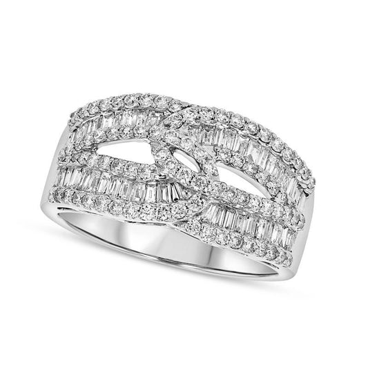 1.20 CT. T.W. Baguette and Round Natural Diamond Loop Ring in Solid 18K White Gold (H/I1)