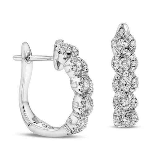 0.63 CT. T.W. Diamond Twist Frame Hoop Earrings in 18K White Gold (H/SI1)