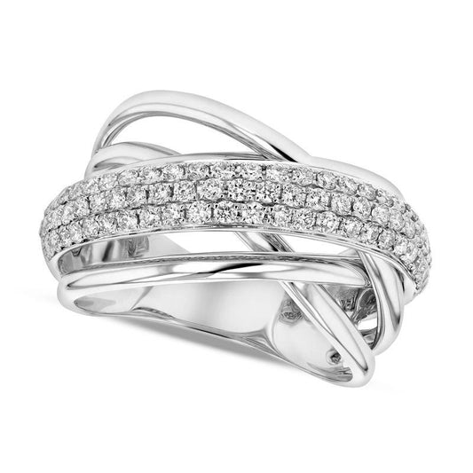 0.75 CT. T.W. Natural Diamond Layered Crossover Orbit Ring in Solid 18K White Gold (H/SI2)