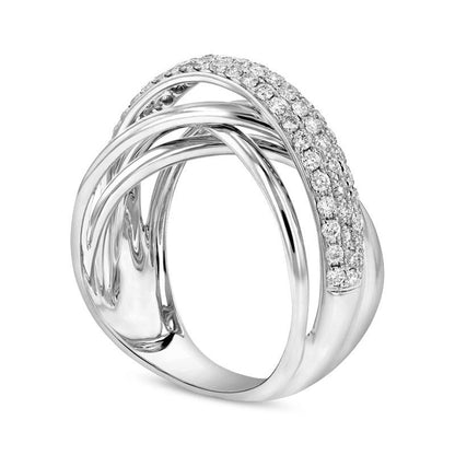 0.75 CT. T.W. Natural Diamond Layered Crossover Orbit Ring in Solid 18K White Gold (H/SI2)