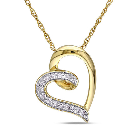 Natural Diamond Accent Tilted Swirl Heart Pendant in 10K Yellow Gold - 17"