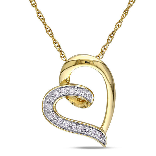 Natural Diamond Accent Tilted Swirl Heart Pendant in 10K Yellow Gold - 17"