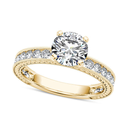 1.5 CT. T.W. Natural Diamond Antique Vintage-Style Engagement Ring in Solid 14K Gold