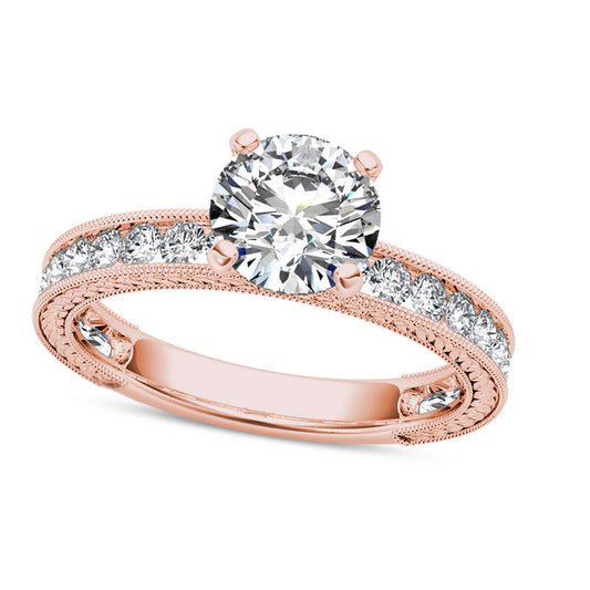 1.5 CT. T.W. Natural Diamond Antique Vintage-Style Engagement Ring in Solid 14K Rose Gold