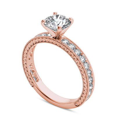 1.5 CT. T.W. Natural Diamond Antique Vintage-Style Engagement Ring in Solid 14K Rose Gold