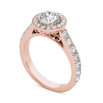 1.5 CT. T.W. Natural Diamond Frame Engagement Ring in Solid 14K Rose Gold