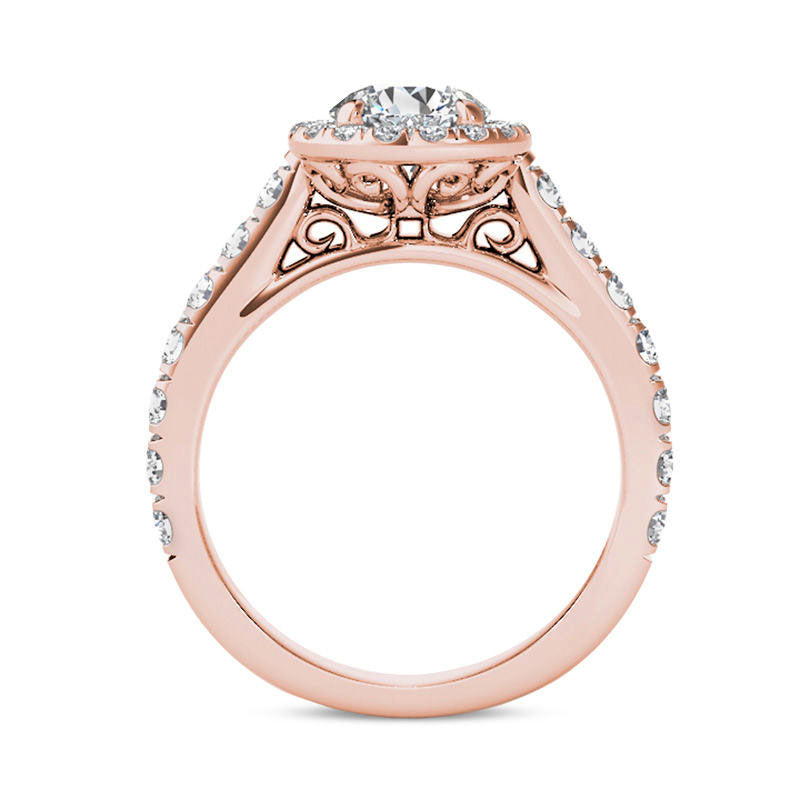 1.5 CT. T.W. Natural Diamond Frame Engagement Ring in Solid 14K Rose Gold