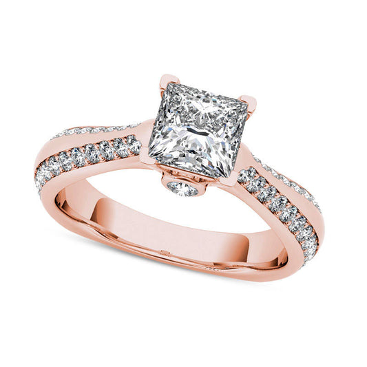 1.75 CT. T.W. Princess-Cut Natural Diamond Engagement Ring in Solid 14K Rose Gold