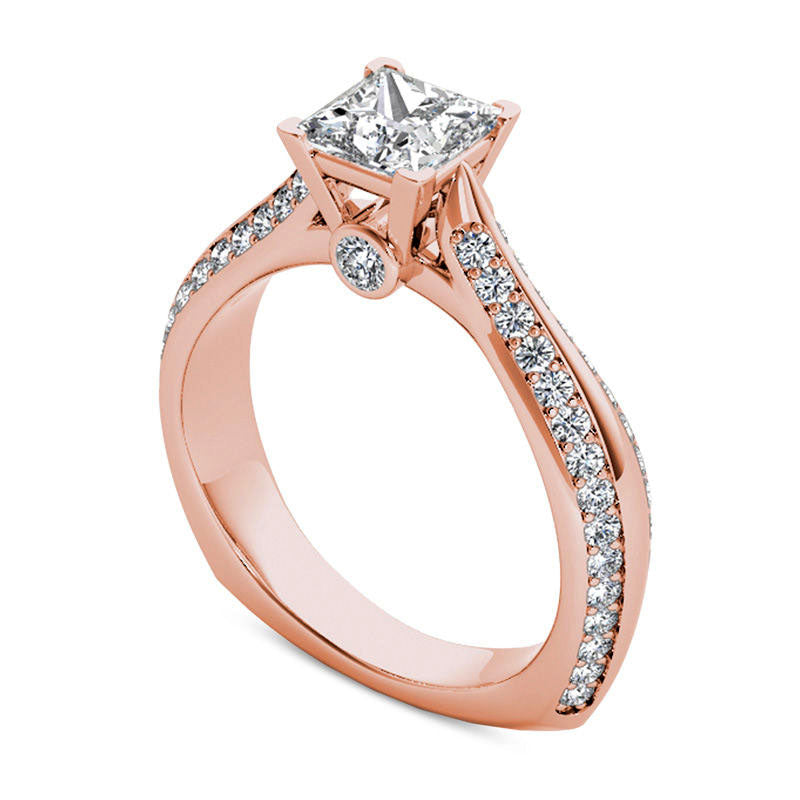 1.75 CT. T.W. Princess-Cut Natural Diamond Engagement Ring in Solid 14K Rose Gold