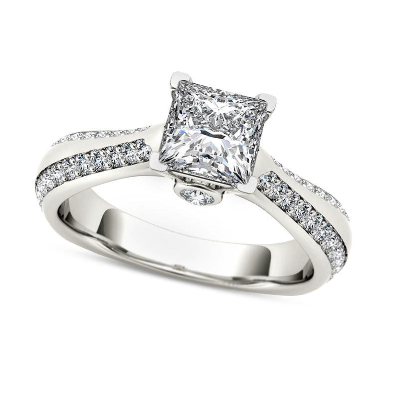 1.75 CT. T.W. Princess-Cut Natural Diamond Engagement Ring in Solid 14K White Gold