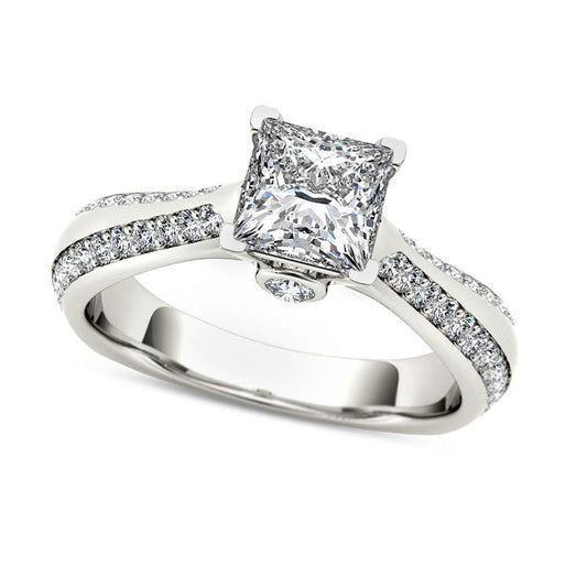 1.75 CT. T.W. Princess-Cut Natural Diamond Engagement Ring in Solid 14K White Gold