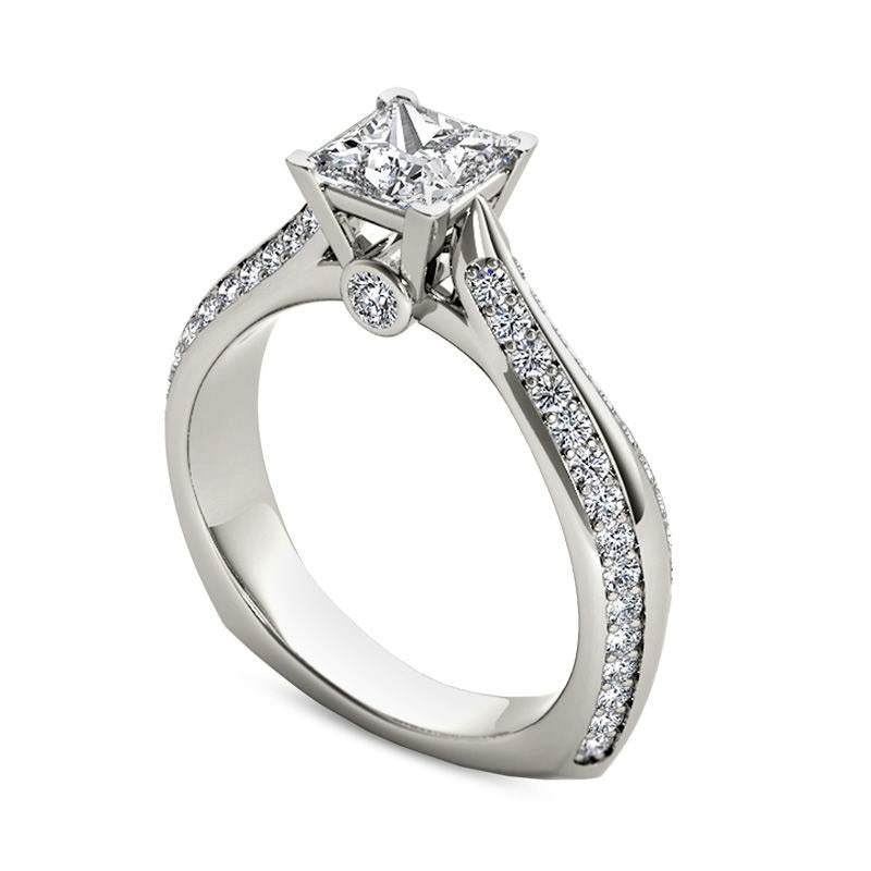 1.75 CT. T.W. Princess-Cut Natural Diamond Engagement Ring in Solid 14K White Gold
