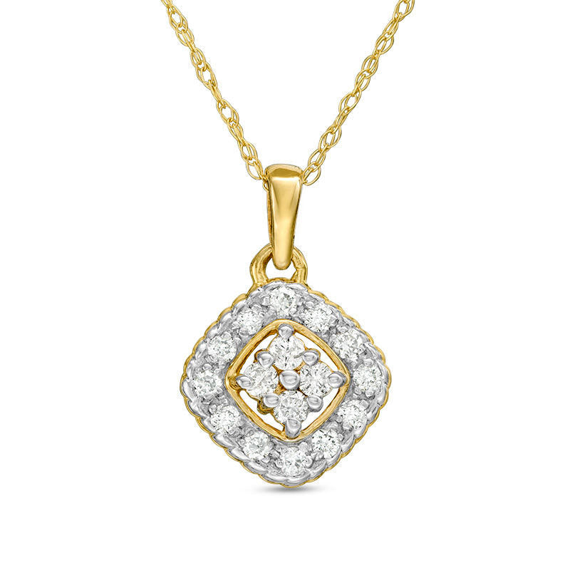 0.2 CT. T.W. Composite Natural Diamond Tilted Cushion Frame Pendant in 10K Yellow Gold