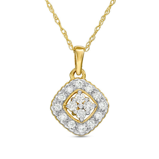0.2 CT. T.W. Composite Natural Diamond Tilted Cushion Frame Pendant in 10K Yellow Gold