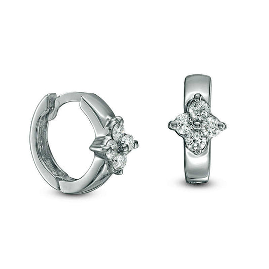 0.25 CT. T.W. Quad Diamond Huggie Hoop Earrings in 10K White Gold