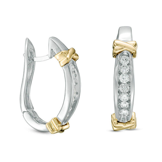 0.5 CT. T.W. Diamond "X" Collar Hoop Earrings in 10K Two-Tone Gold