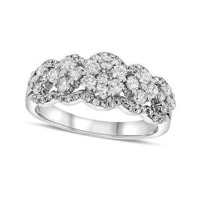 0.88 CT. T.W. Natural Diamond Flower Cluster Ring in Solid 18K White Gold