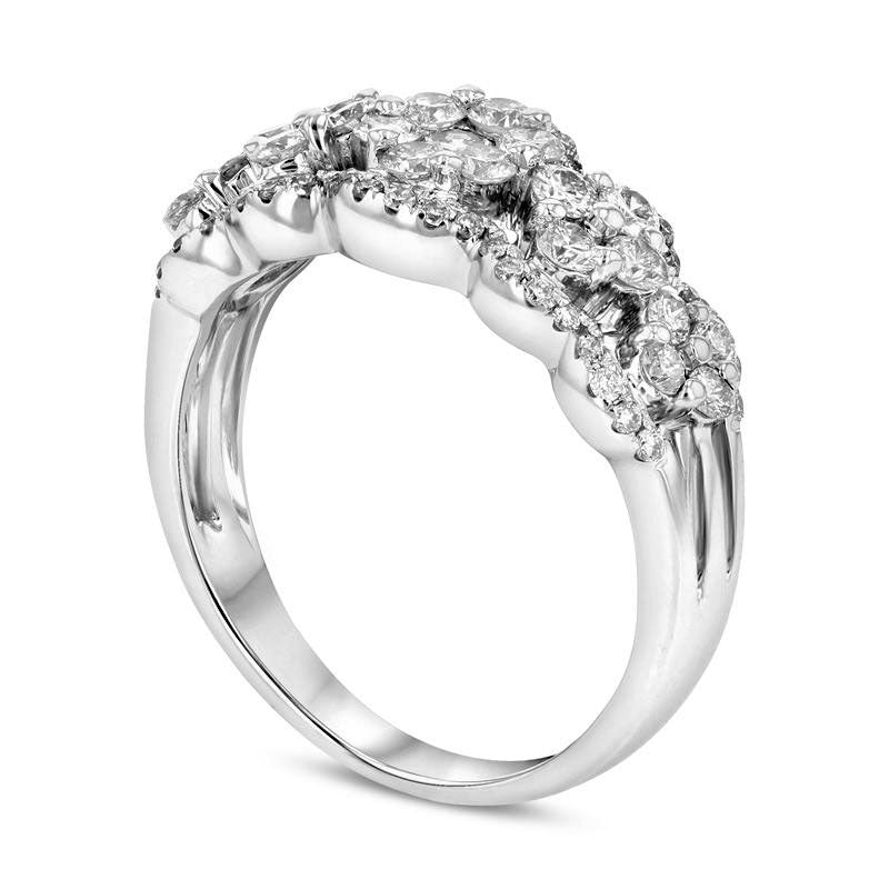 0.88 CT. T.W. Natural Diamond Flower Cluster Ring in Solid 18K White Gold