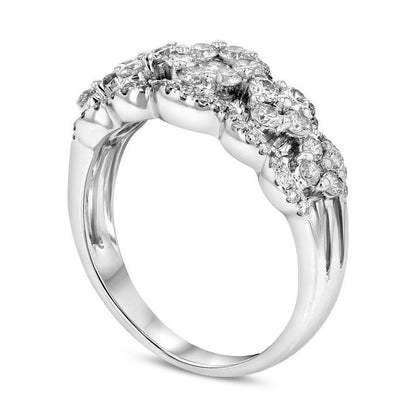 0.88 CT. T.W. Natural Diamond Flower Cluster Ring in Solid 18K White Gold
