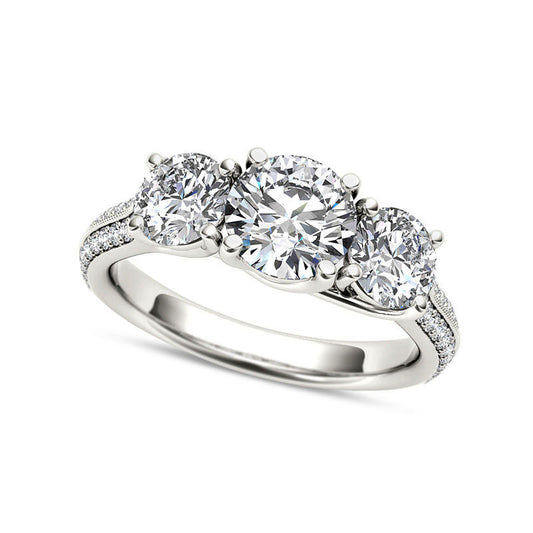 2.20 CT. T.W. Natural Diamond Three Stone Antique Vintage-Style Engagement Ring in Solid 14K White Gold