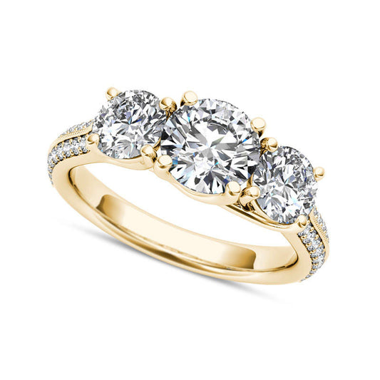 2.20 CT. T.W. Natural Diamond Three Stone Antique Vintage-Style Engagement Ring in Solid 14K Gold