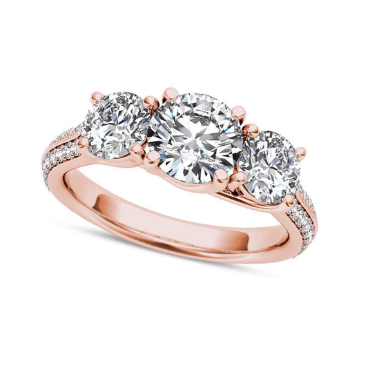 2.20 CT. T.W. Natural Diamond Three Stone Antique Vintage-Style Engagement Ring in Solid 14K Rose Gold