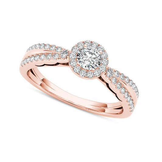 0.50 CT. T.W. Natural Diamond Frame Antique Vintage-Style Engagement Ring in Solid 14K Rose Gold