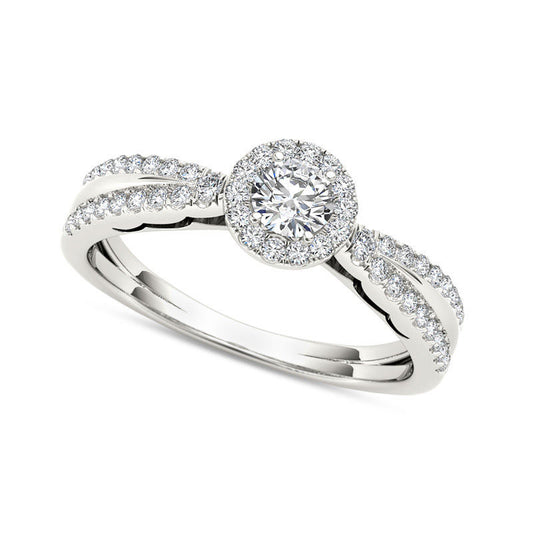 0.50 CT. T.W. Natural Diamond Frame Antique Vintage-Style Engagement Ring in Solid 14K White Gold