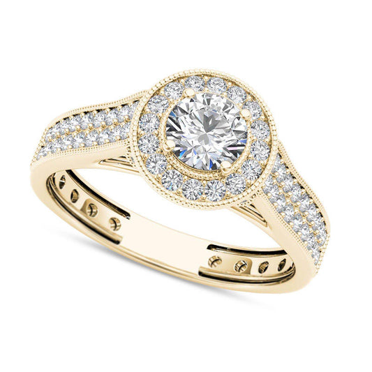 1.0 CT. T.W. Natural Diamond Frame Antique Vintage-Style Double Row Engagement Ring in Solid 14K Gold