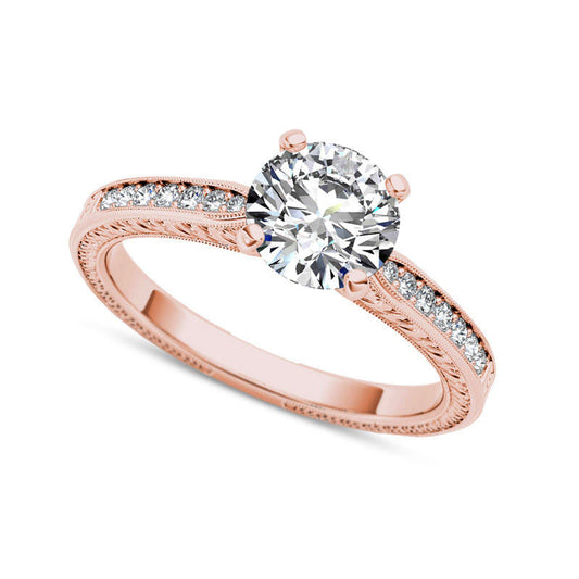 1.0 CT. T.W. Natural Diamond Antique Vintage-Style Engagement Ring in Solid 14K Rose Gold